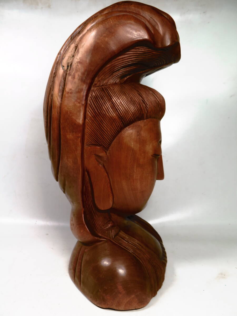 「津軽の旧家」彫刻家 古川武治 昭和４５年 木彫り観音像 ３３cm 日展評議員 希少！仏像