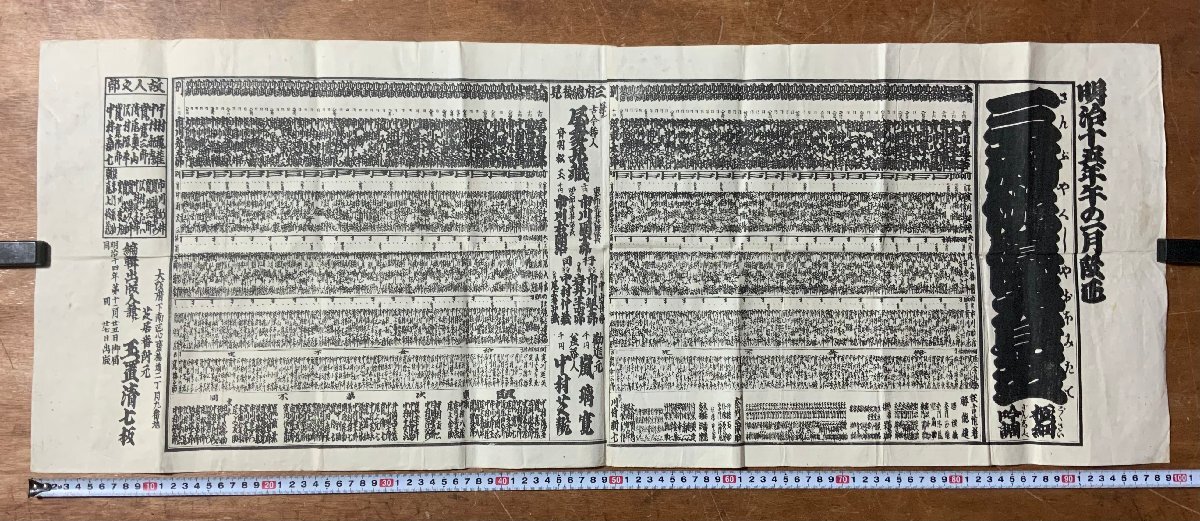 LL-9825 ■送料込■ 三府俳優大見立 極細吟調 明治14年 番付 名録 歌舞伎 役者 玉置清七 木版画 和書 古書 古文書 100×38cm /くJYら
