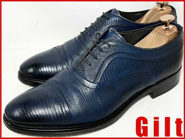 即決★訳あり イタリア製 gianni Russo★42=約27cm レザーストレートチップシューズ ジャンニ ルッソ ネイビー ビジネス ドレス 本革 革靴