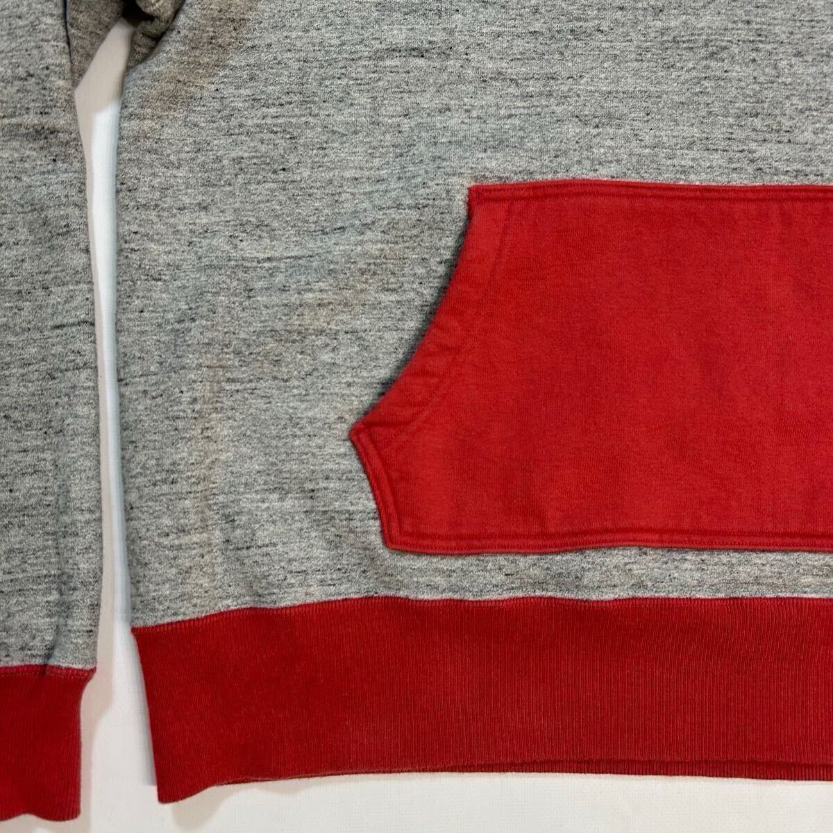 美品 Whitesville 後付けパーカー ツートンカラー 前V 霜降り 赤 美品 Whitesville 後付けパーカー ツートンカラー 前V 霜降り 赤