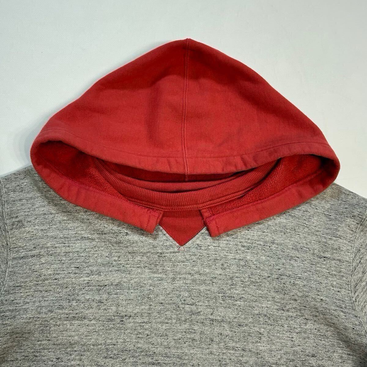 美品 Whitesville 後付けパーカー ツートンカラー 前V 霜降り 赤 美品 Whitesville 後付けパーカー ツートンカラー 前V 霜降り 赤