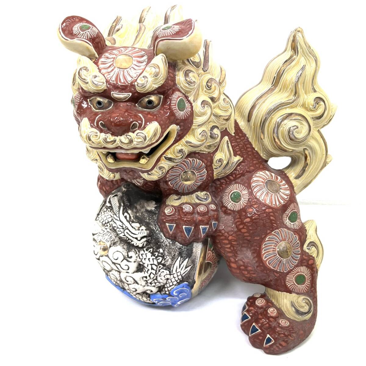 九谷焼 『東光』 玉獅子 立獅子 陶器 置物 縁起物 開運 魔除け 九谷焼 『東光』 玉獅子 立獅子 陶器 置物 縁起物 開運 魔除け