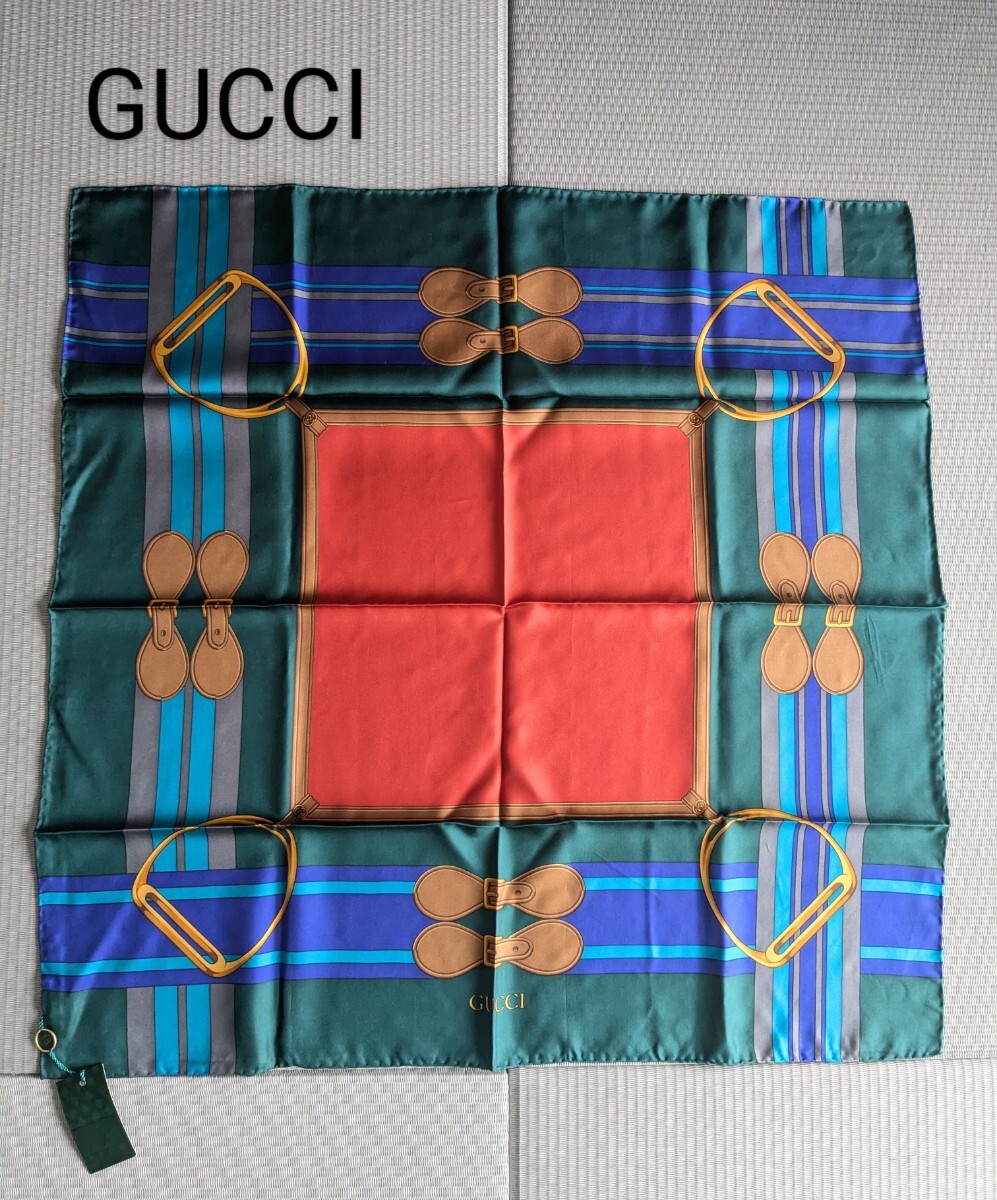 90年代ビンテージ GUCCI グッチ ホースビットスカーフ GUCCI - グッチ ホースビット スカーフ シルク レディース GUCCI