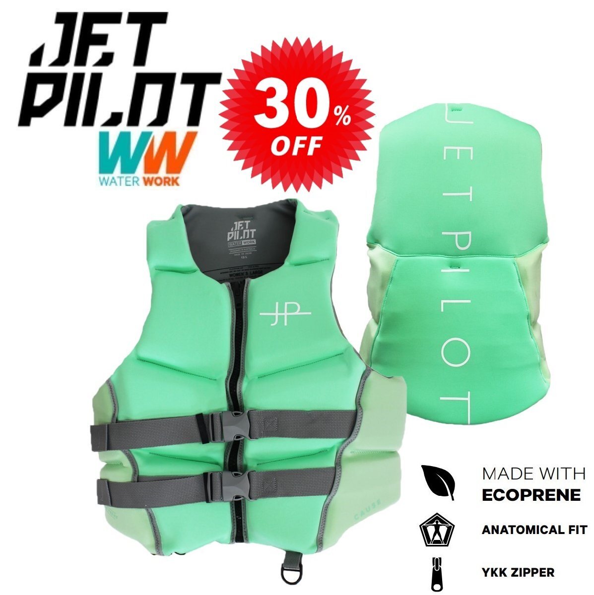 ジェットパイロット JETPILOT 2024 JCI認定 セール 30%オフ 送料無料 コーズ レディース ネオ CGA ベスト JA23207CGA ミント 8/S