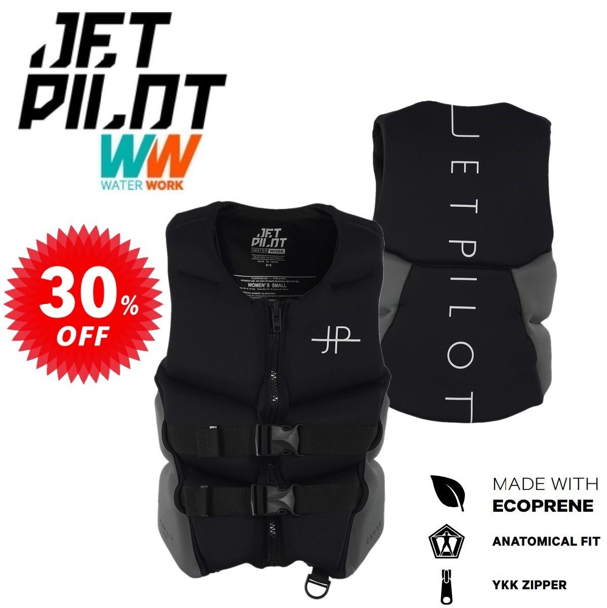 ジェットパイロット JETPILOT 2024 JCI認定 セール 30%オフ 送料無料 コーズ レディース ネオ CGA ベスト JA23207CGA ブラック 12/L