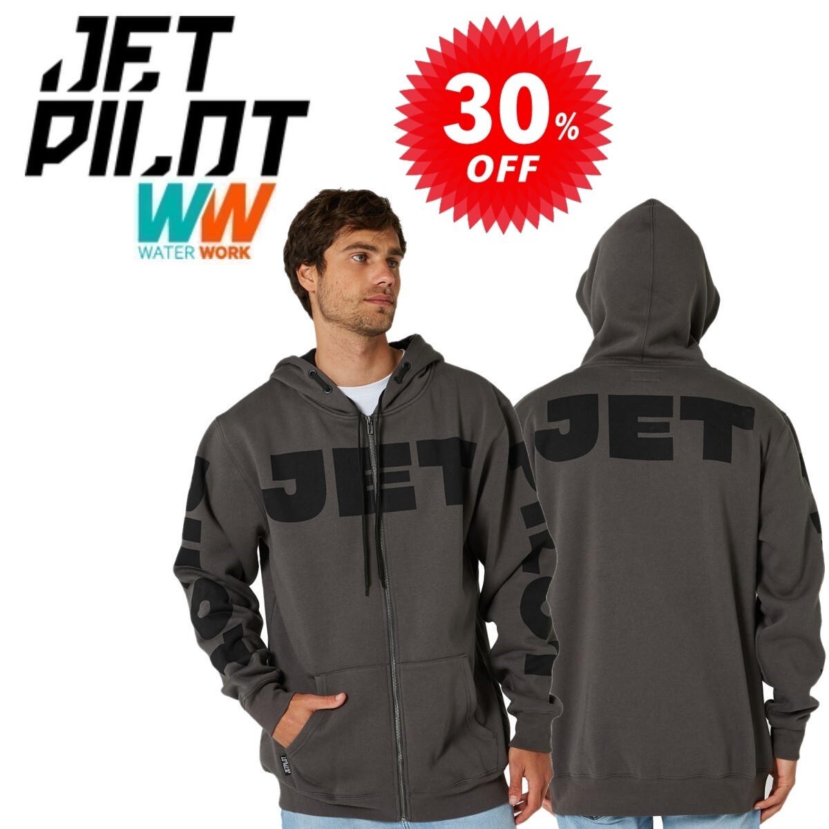 ジェットパイロット JETPILOT パーカー セール 30%オフ 送料無料 ディバイディド ジップ W23705 チャコール S
