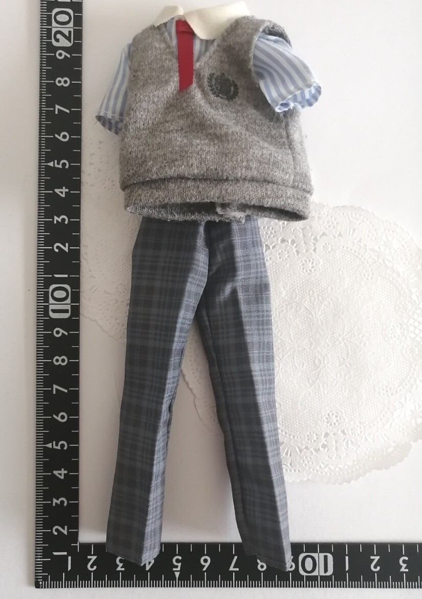 1r8203r0519 ドール用 男の子 制服 ベスト ネクタイ シャツ チェック グレー パンツ レンくん かけるくん 1/6ドール