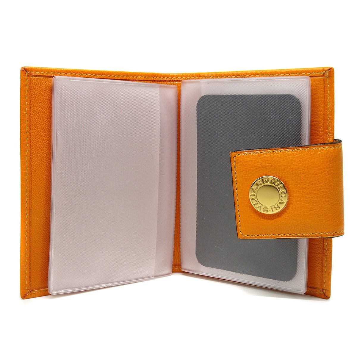 *C2962 new same BVLGARY BVLGARY BVLGARY leather card-case orange × Gold metal fittings BVLGARI lady's *