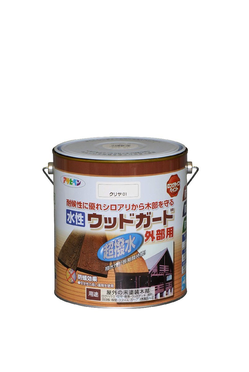 アサヒペン 塗料 ペンキ 水性ウッドガード外部用 3L クリヤ 01 水性 木部用 艶消し ステイン仕上げ 低臭 撥水性
