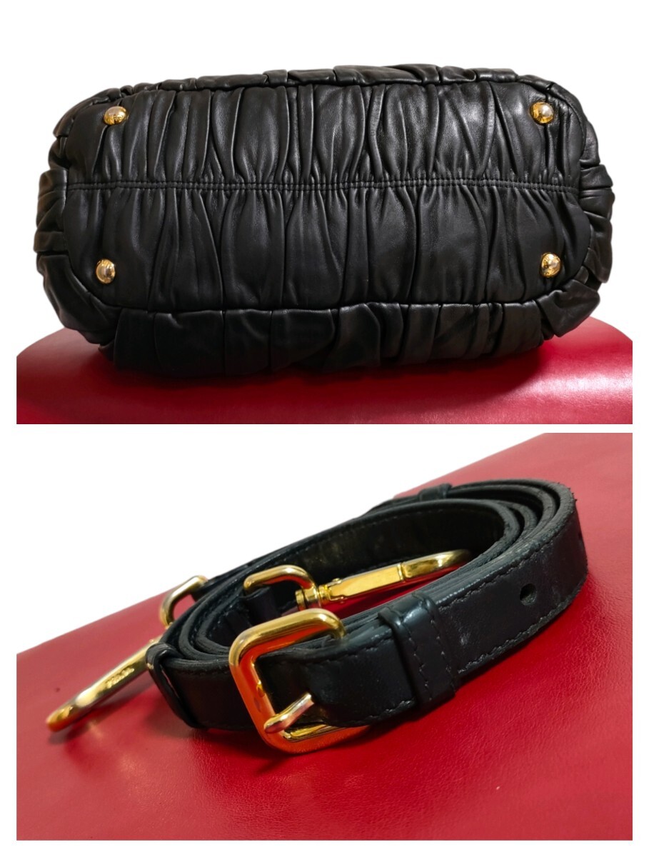 美品 正規品 PRADA オール レザー ギャザーハンドバッグ 美品 正規品 PRADA オール レザー ギャザーハンドバッグ