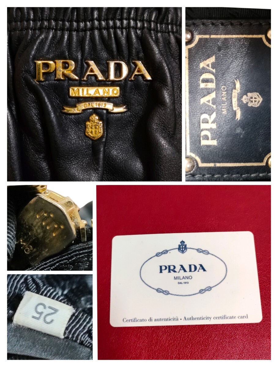 美品 正規品 PRADA オール レザー ギャザーハンドバッグ 美品 正規品 PRADA オール レザー ギャザーハンドバッグ