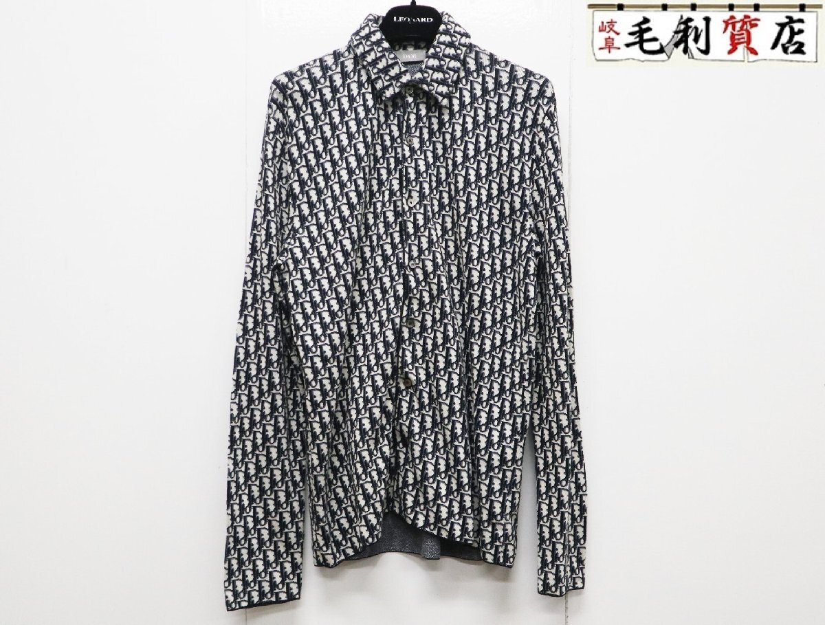 DIOR ディオール オブリーク 総柄ニット 長袖シャツ XＳサイズ 023M550AT099 コットン ブラック ホワイト 【中古】 シャツ トップス