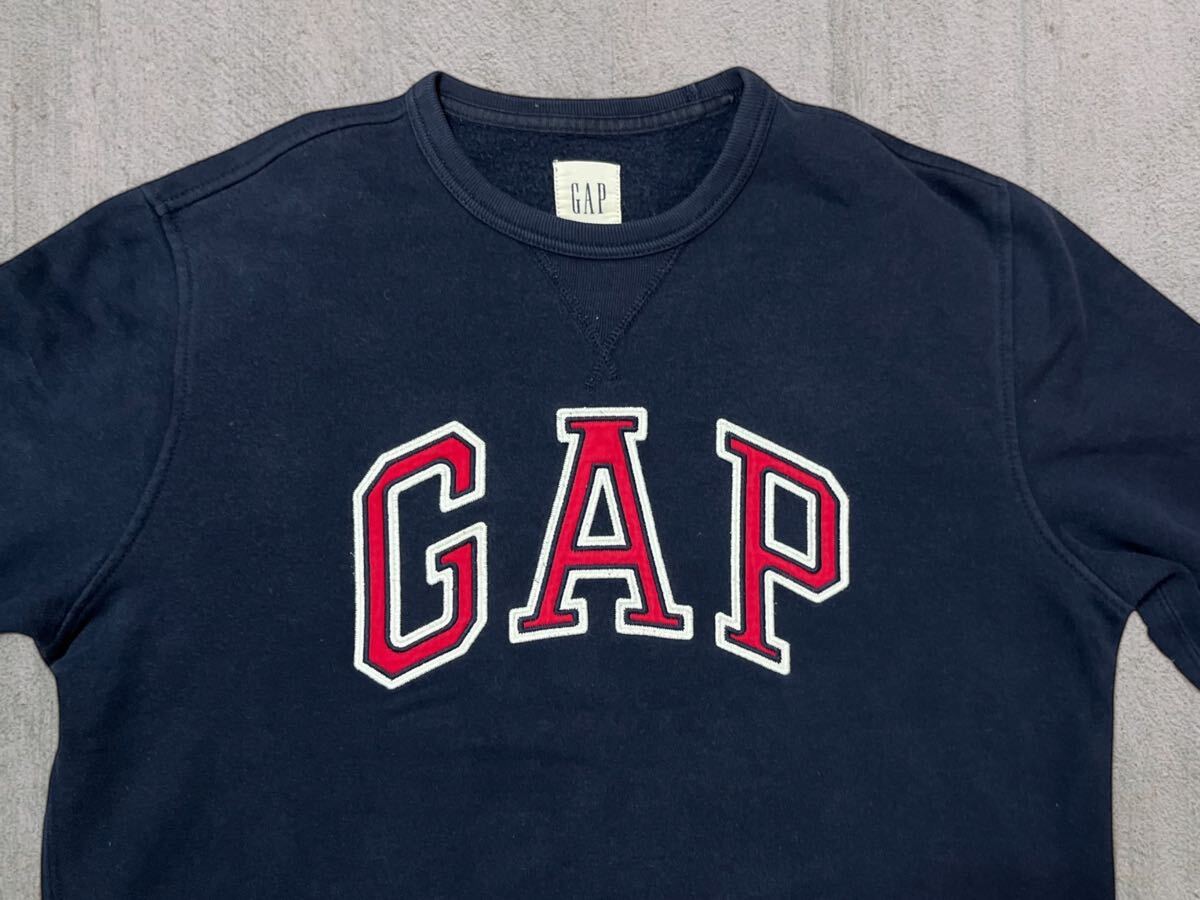 GAP ギャップ ロゴ トレーナー ネイビー×赤 メンズM●洗濯プレス済●スウェット スウェットシャツ 裏起毛 保温 アメカジ ロゴ刺繍 古着/96_画像3