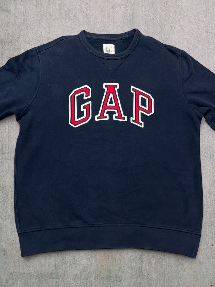 GAP ギャップ ロゴ トレーナー ネイビー×赤 メンズM●洗濯プレス済●スウェット スウェットシャツ 裏起毛 保温 アメカジ ロゴ刺繍 古着/96_画像2