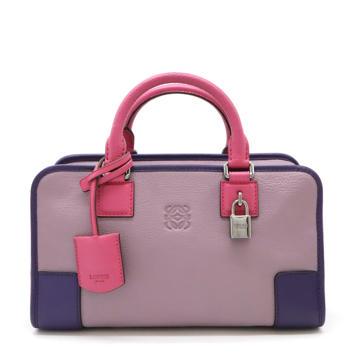 LOEWE Loewe amasona28 дыра грамм ручная сумочка Mini Boston трехцветный 3 цветный кожаный салон - тянуть розовый серебряный металлические принадлежности 