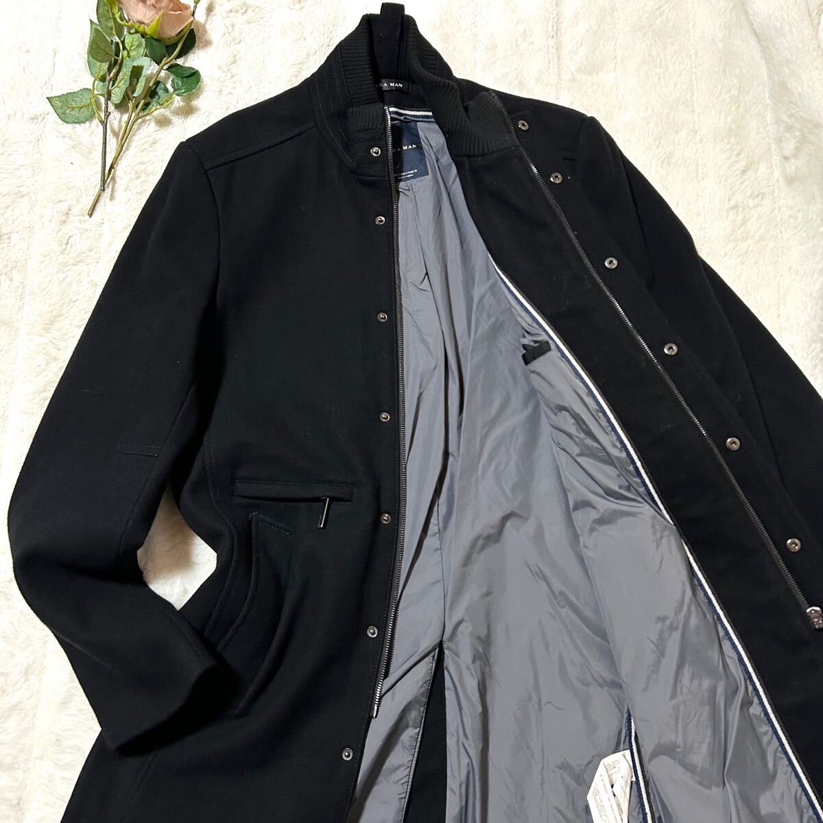 ザラマンZARA MAN ウールコート　メンズ　Sサイズ　ブラック　黒　比翼