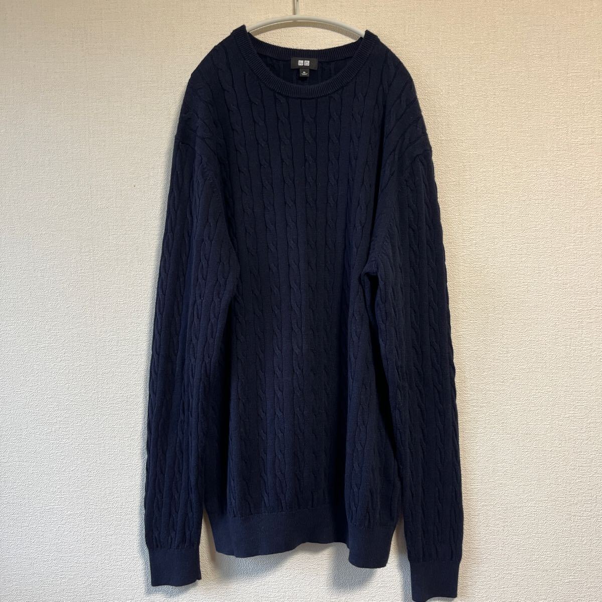 UNIQLO ユニクロ　カシミヤ混　ケーブルニット　XL ネイビー　中古品 ニット セーター ケーブル編み クルーネック ネイビー