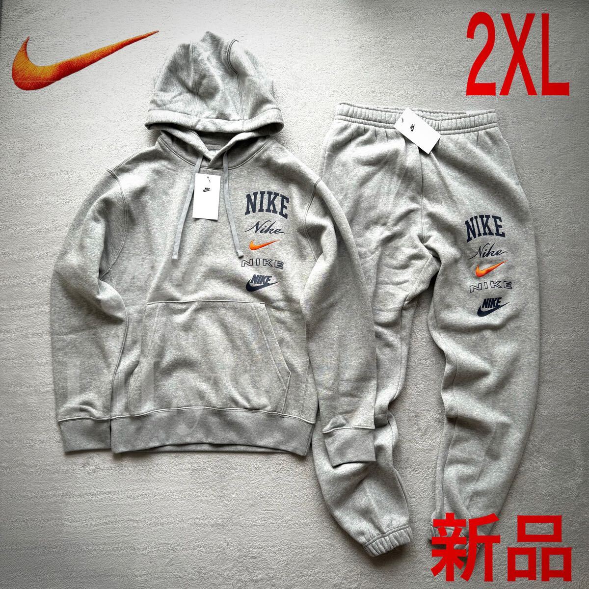 新品 NIKE上下セットアップ 2XL グレー オレンジ ナイキ 送料 新品 NIKE上下セットアップ 2XL グレー オレンジ ナイキ 送料