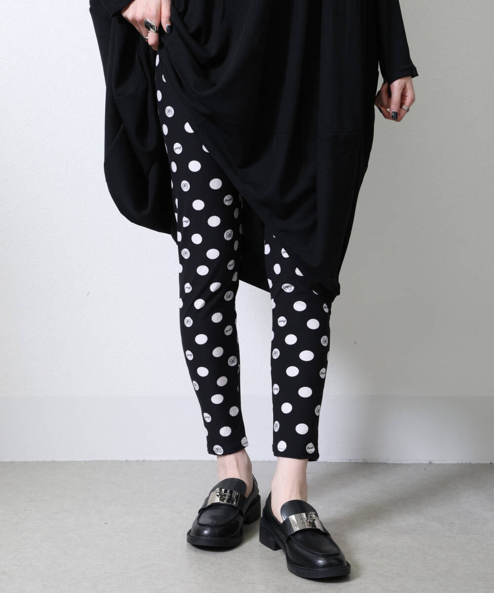 新品☆M～L レギンス ドット リボン ストレッチ スパッツ パンツ レディース ボトムス ソフトタッチ/ブラック 黒/12933147