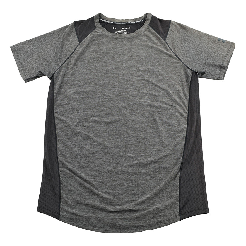 UNDER ARMOUR アンダーアーマー 半袖ラグラン切り替え背中メッシュTシャツ Mサイズ ブ杢チャコールグレー/ブラック