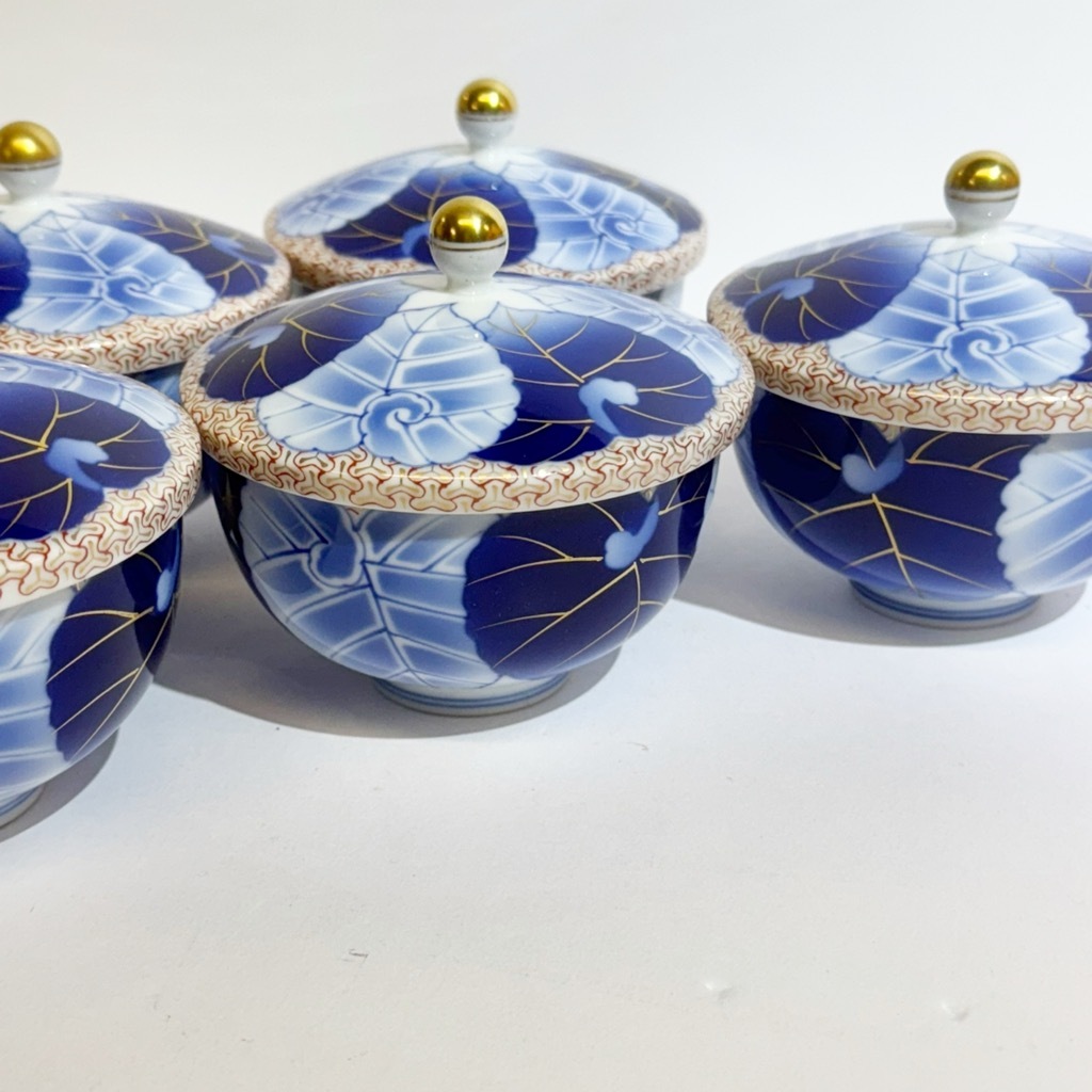 香蘭社○KORANSHA○愁海棠 金彩 高級蓋付き 茶器セット○湯呑 5 香蘭社○KORANSHA○愁海棠 金彩 高級蓋付き 茶器セット○湯呑 5