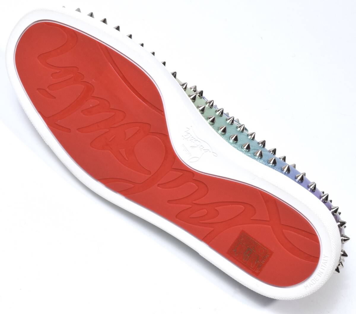 未使用 Christian Louboutin クリスチャンルブタン PIK BOAT FLAT スタッズ スリッポン レザースニーカー 41 オーロラ メンズ
