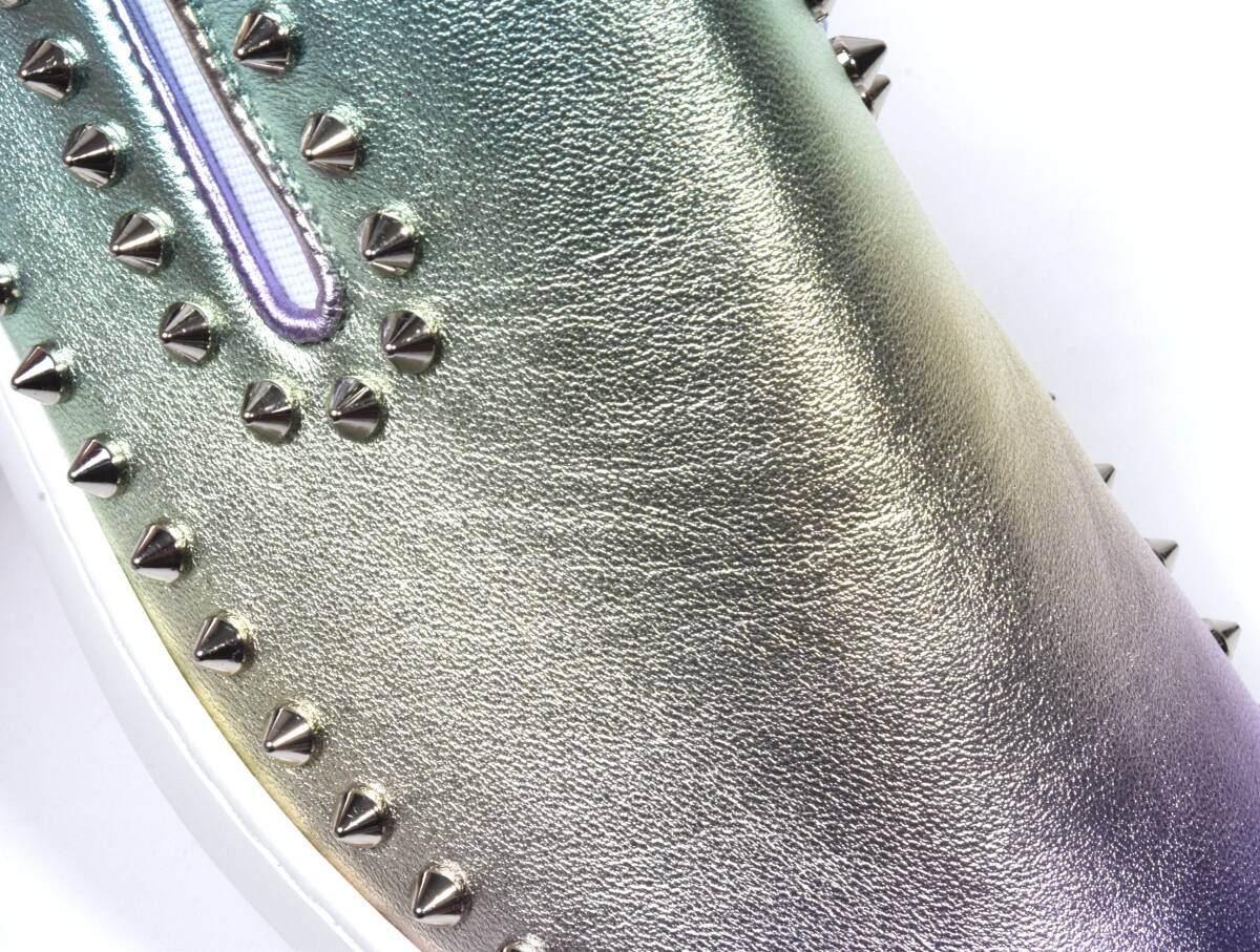 未使用 Christian Louboutin クリスチャンルブタン PIK BOAT FLAT スタッズ スリッポン レザースニーカー 41 オーロラ メンズ