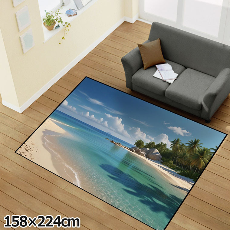 ラグ 洗える 北欧 3畳 約158×224cm 北欧 カーペット イラスト アクセントラグ 転写プリント TEN135-Eビーチ