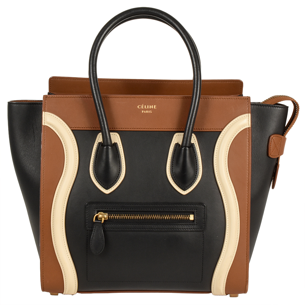 セリーヌ CELINE ラゲージ マイクロ ショッパー ハンドバッグ レザー W-CU-2155 ブラック マルチカラー レディース