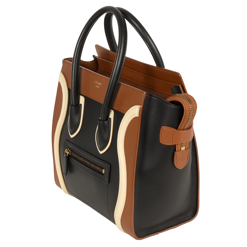 セリーヌ CELINE ラゲージ マイクロ ショッパー ハンドバッグ レザー W-CU-2155 ブラック マルチカラー レディース