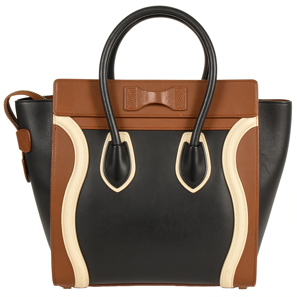 セリーヌ CELINE ラゲージ マイクロ ショッパー ハンドバッグ レザー W-CU-2155 ブラック マルチカラー レディース