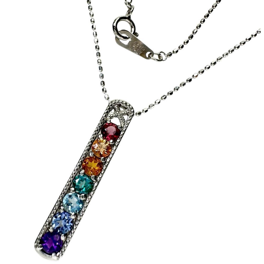 【希望者のみラッピング無料】 マルチカラーストーン ネックレス K18WGホワイトゴールド 3.2g イエローゴールド
