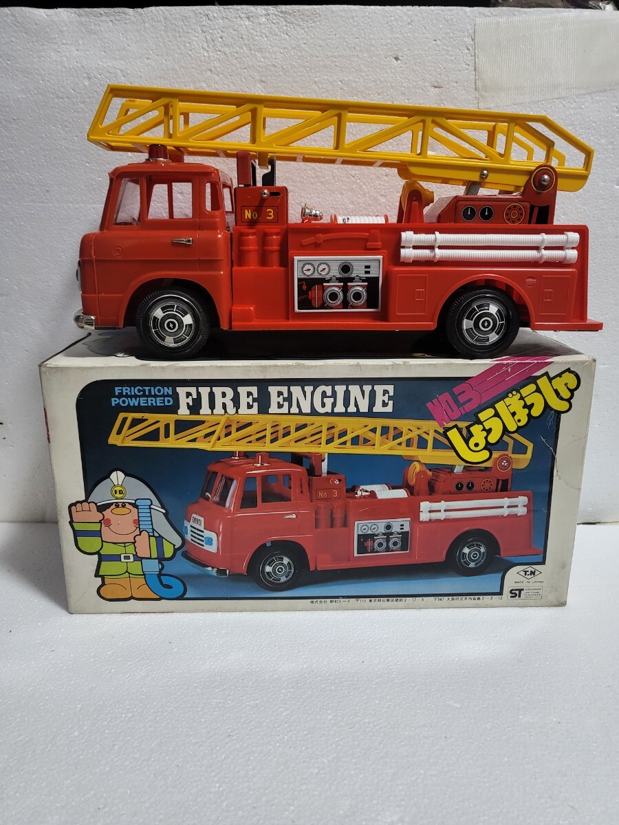 昭和当時物 レトロ消防車 野村トーイ FRICTION POWERED FIRE ENGINE はしご車 はしご付き消防車 TOYOTA DIESEL TRACK DA115C 日本製