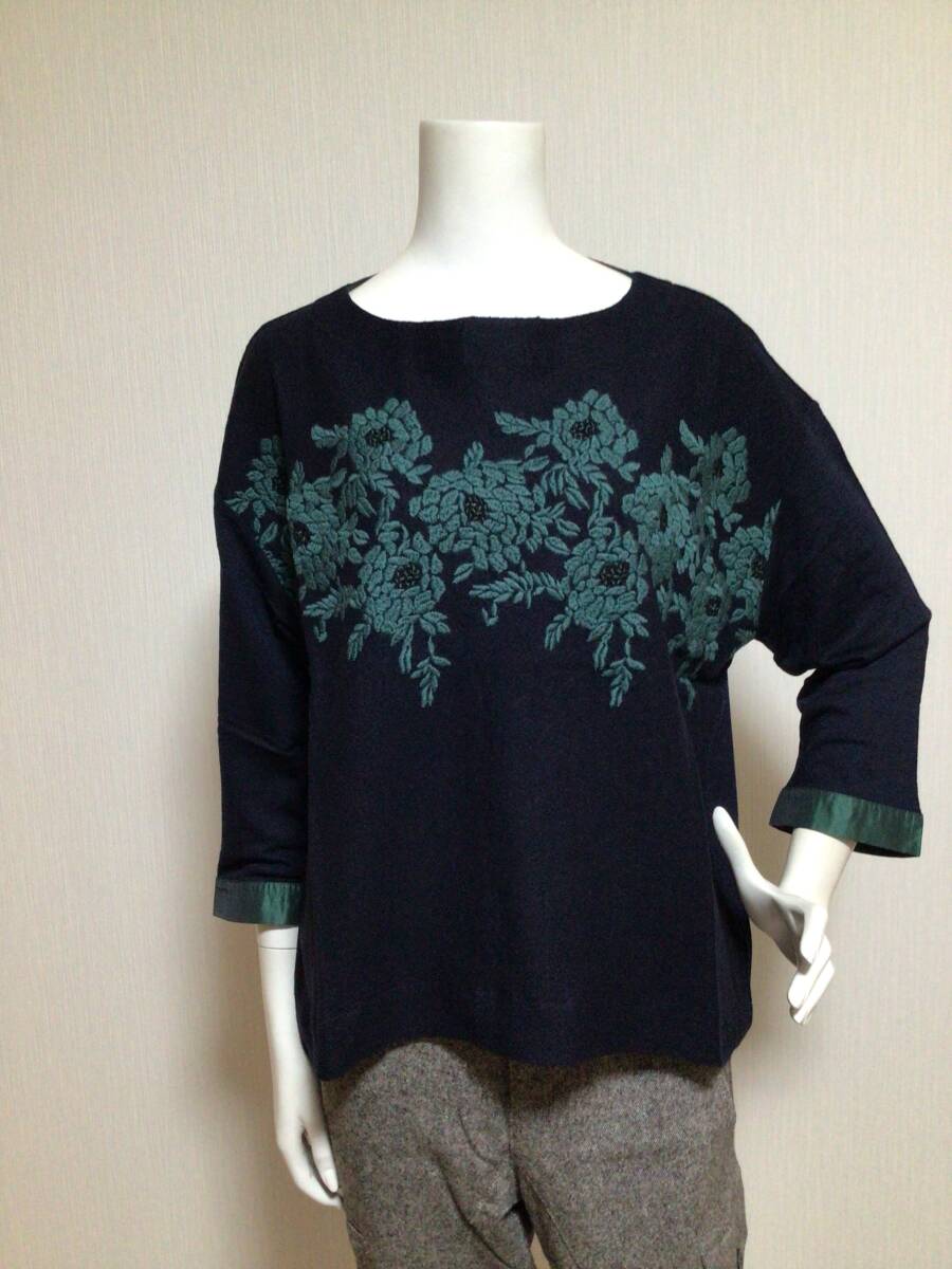 M1615／センソユニコ　WHYMIX 2トンカラー 2トン素材刺繍カットソー／42／ネイビー