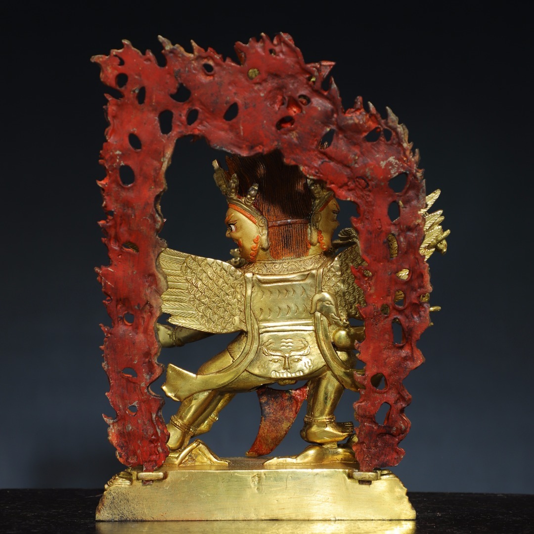 ◇旧家蔵出◇古美術 中国古玩 明時代 古銅製 塗金 彩絵三面 ◇旧家蔵出◇古美術 中国古玩 明時代 古銅製 塗金 彩絵三面