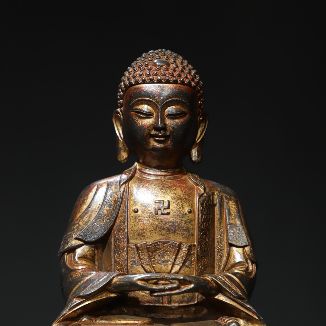 佛像古銅製,(旧家藏出し)時代物,古美術品,高2⃣️6⃣️cm,書房置物 ◇旧家蔵出◇古美術 中国古玩 明時代 古銅製 拓金 釈迦牟尼 仏