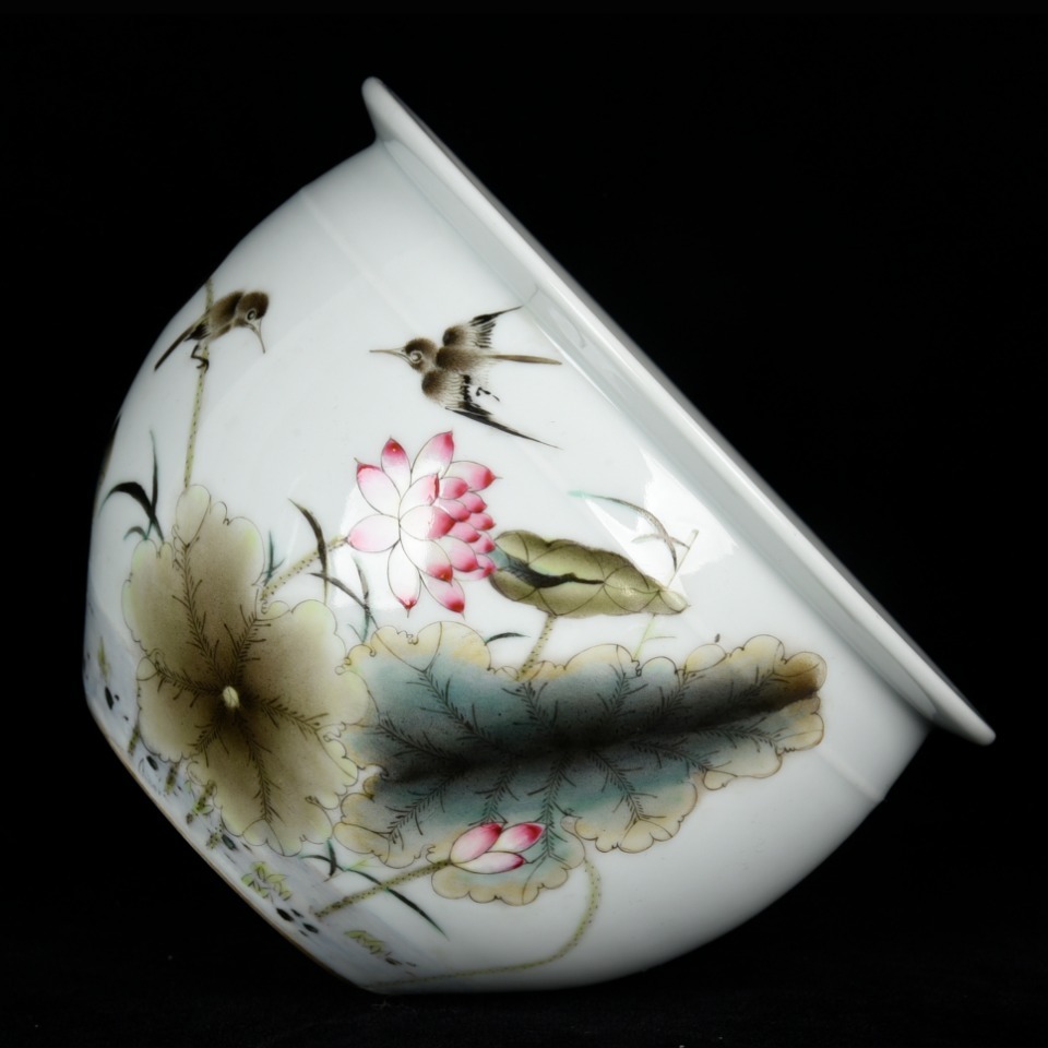 唐物 中国古玩 中国美術 唐物 擺件 ◇旧家蔵出◇古美術 中国古玩 民國時期 粉彩 荷叶花鳥紋缸 古賞