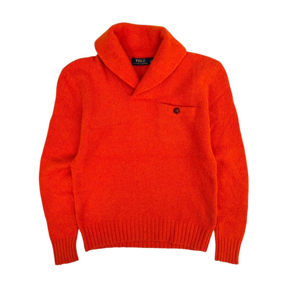 POLO RALPH LAUREN ラルフローレン ショールカラー アンゴラ混 メリノウール セーター S/オレンジ/くるみボタン