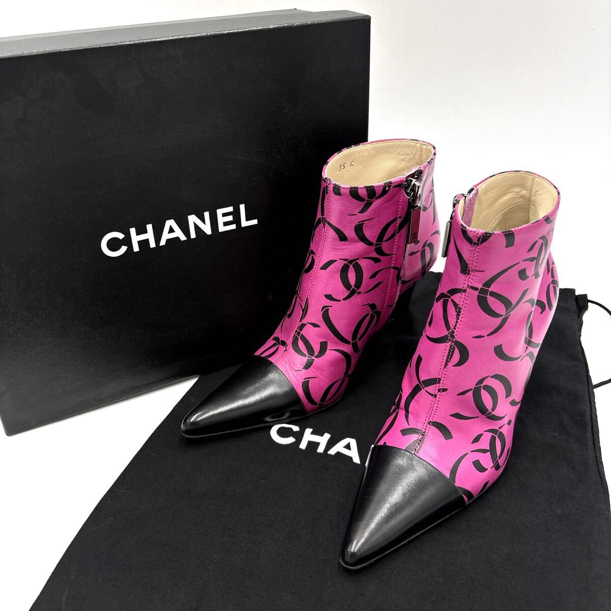 ＊ 付屬品完備 イタリア制 '至高の逸品' シャネル CHANEL ココマーク 本革 ブーティー / ショート ヒール ブーツ 35C 22cm レディース
