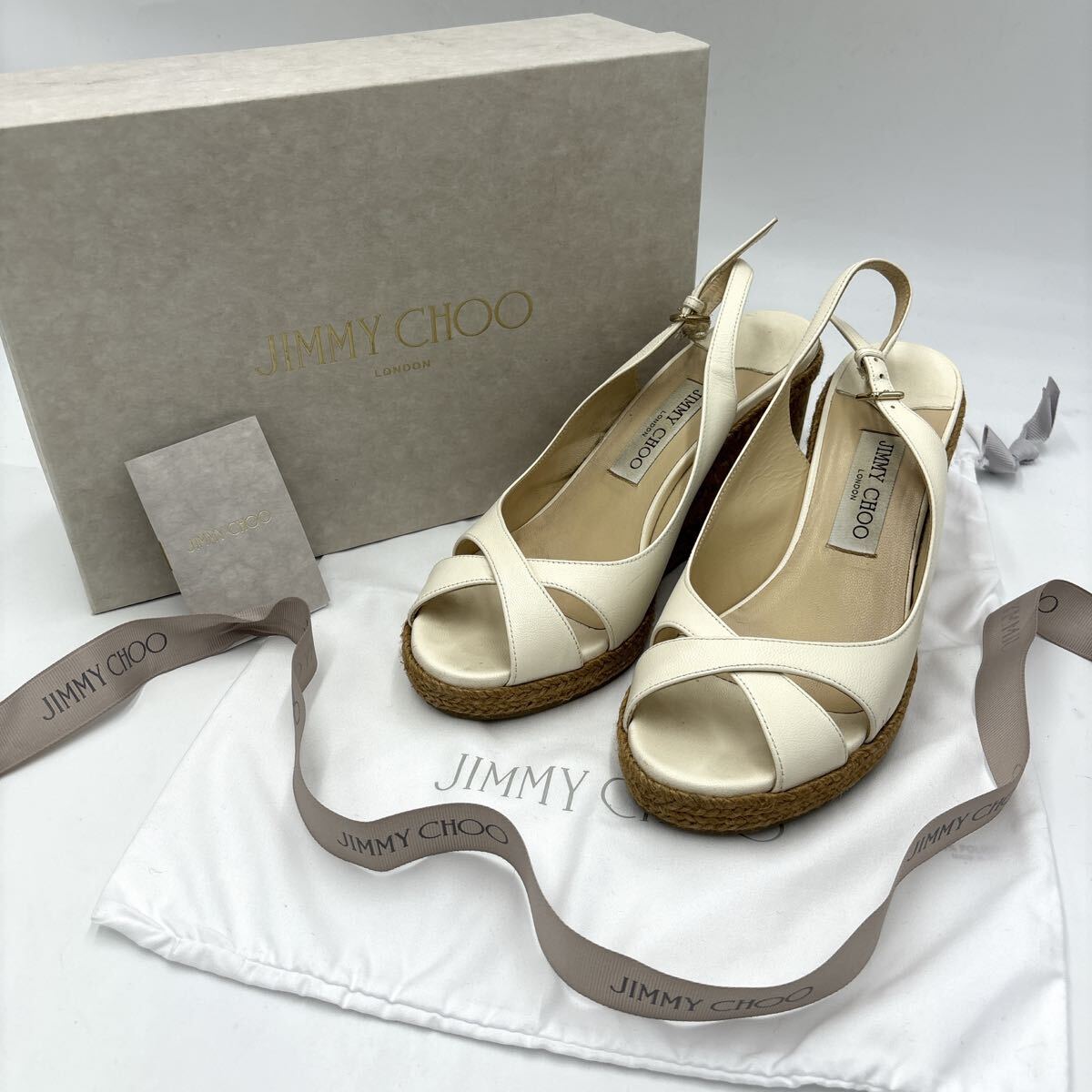 ＊ 箱付き スペイン製 '高級婦人靴' JIMMY CHOO ジミーチュウ 本革 ウエッジソール ミュール / ヒール サンダル EU39 24.5cm レディース