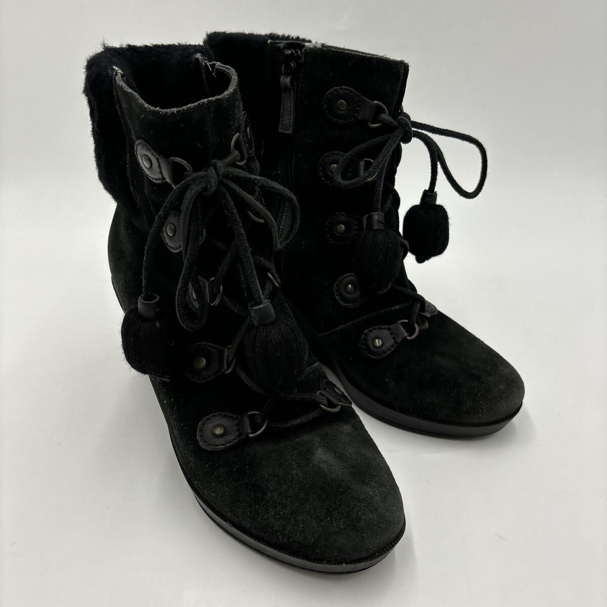 F ＊ '高級感溢れる' COLE HAAN コールハーン WATERPROOF 本革 ウエッジソール / レースアップ ショート ブーツ 革靴 7.5B 24.5cm 