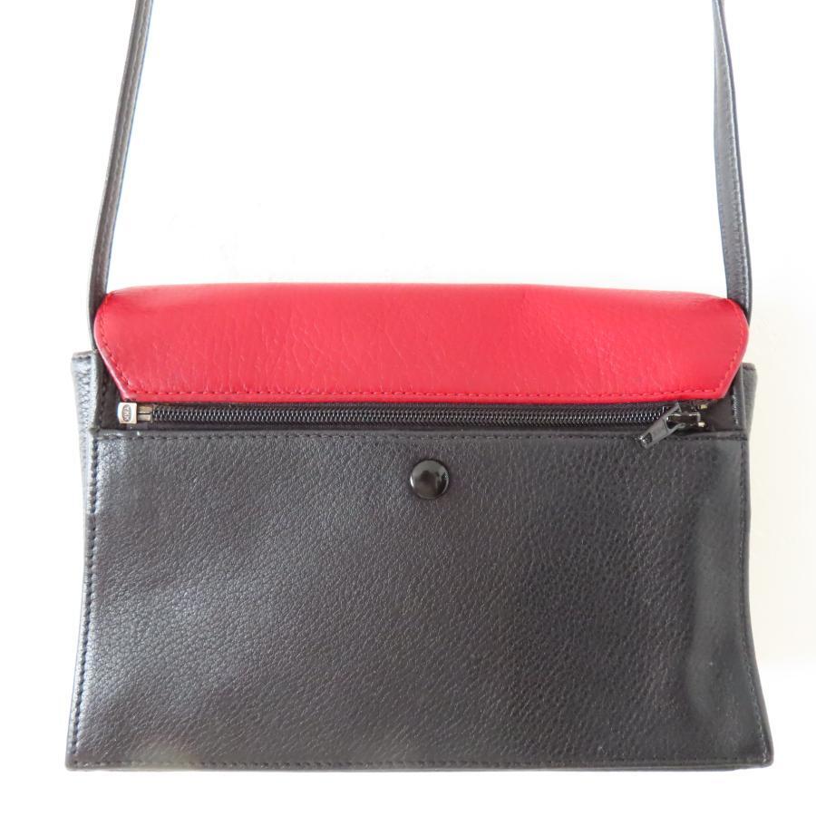 M08 LONGCHAMP ロンシャン フラップ レザーショルダーバッグ 替えフラップ付き ブラック/レッド/グリーン