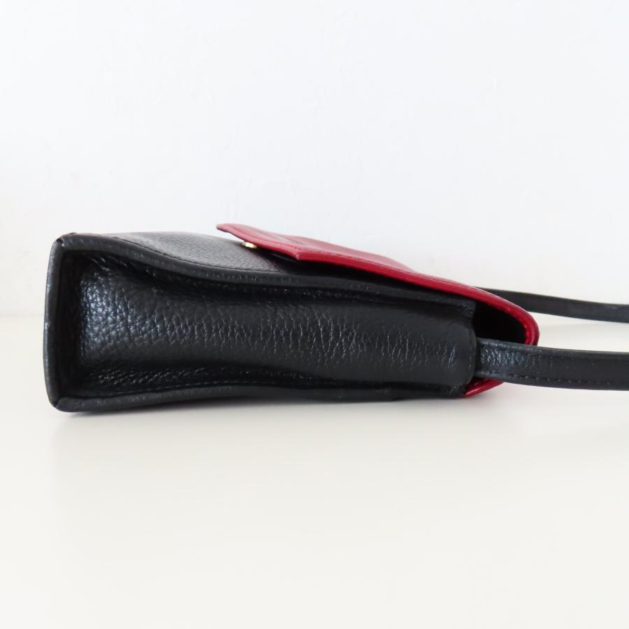 M08 LONGCHAMP ロンシャン フラップ レザーショルダーバッグ 替えフラップ付き ブラック/レッド/グリーン