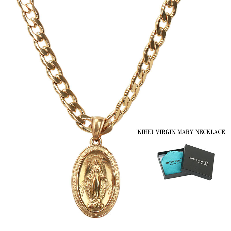 喜平チェーン 奇跡のメダイ ネックレス ゴールド 18k gp 金 ネックレス 聖母 メダイ 専用BOX付属 (50cm)