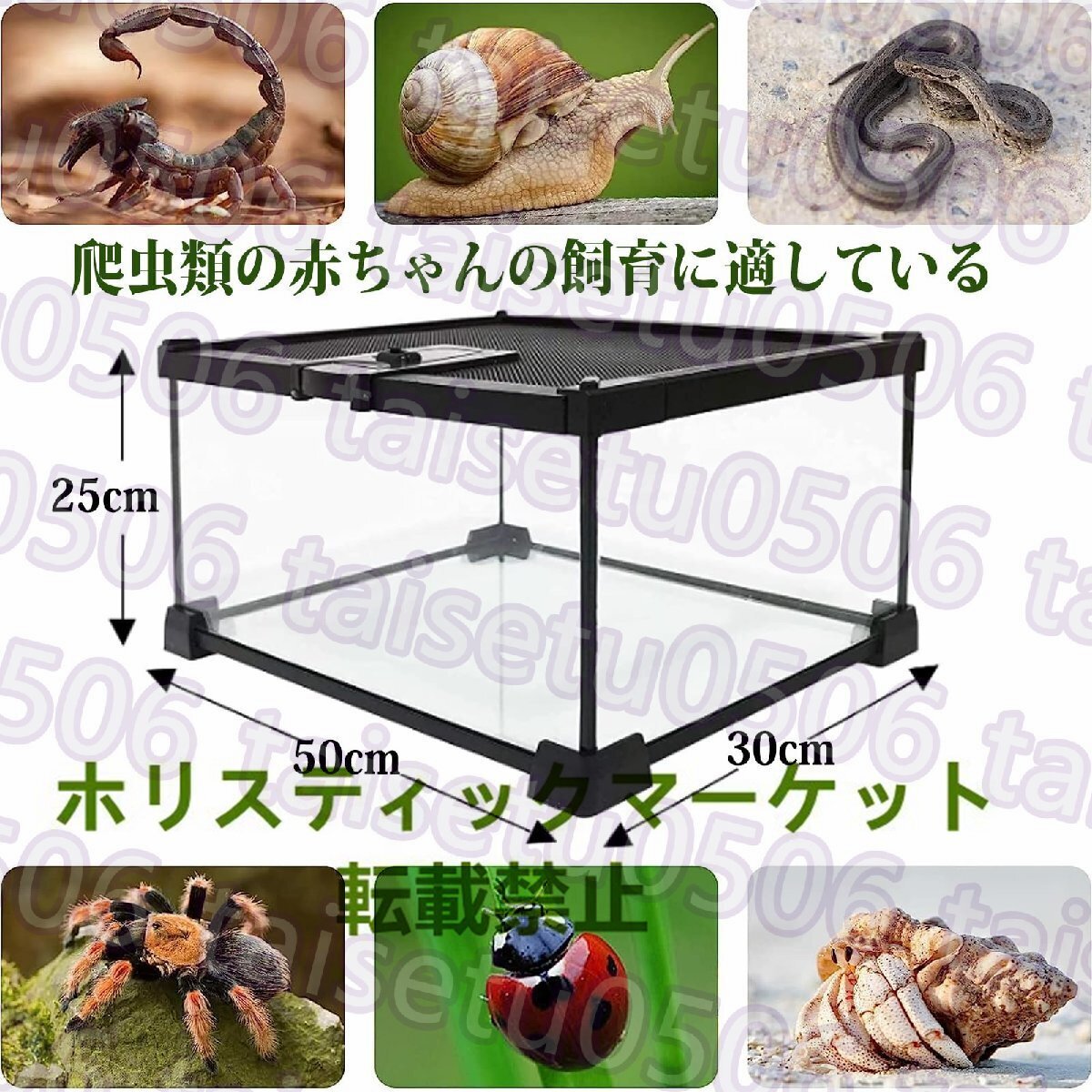 爬蟲類 ケージ 飼育ケージ 両生類 トカゲ ケージ 爬蟲類 飼育ケース 溫度濕度計付き 爬蟲類テラリウムタンク 昆蟲飼育ケース 50*30*25cm