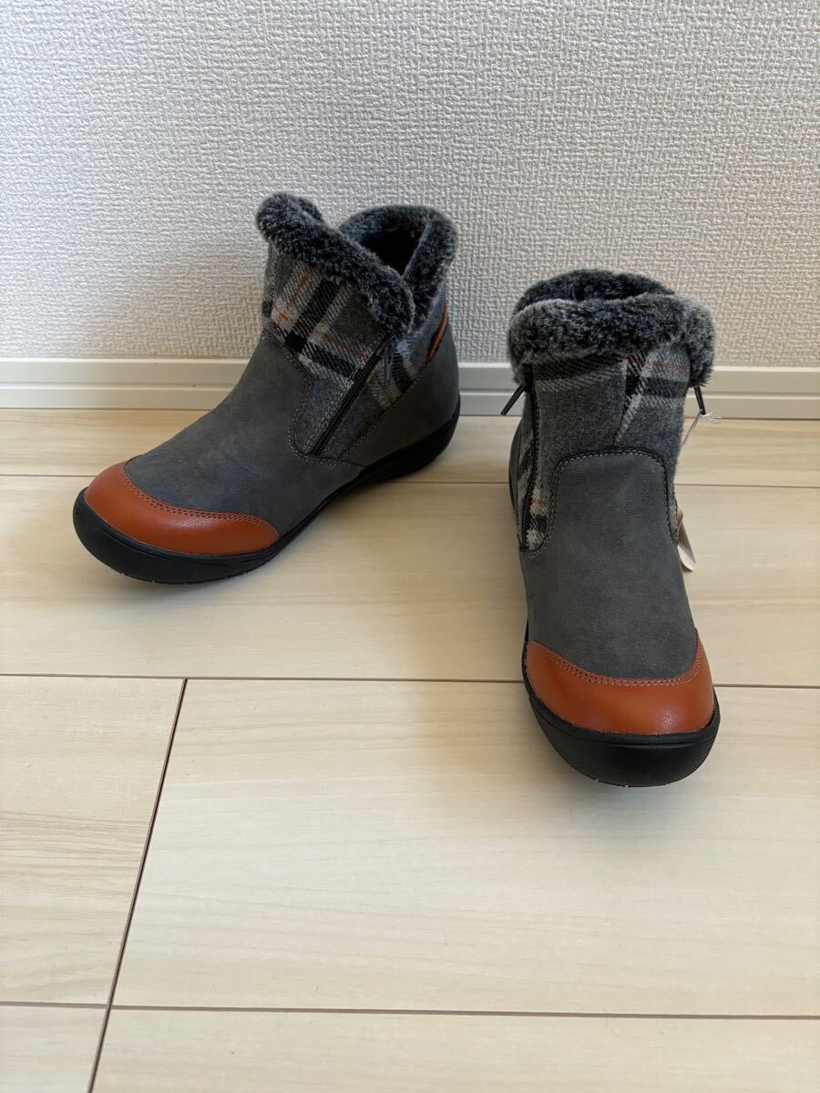 ◎（448）ELLESPORT グレー×チェック　ショートブーツ（23.0cm）_画像1