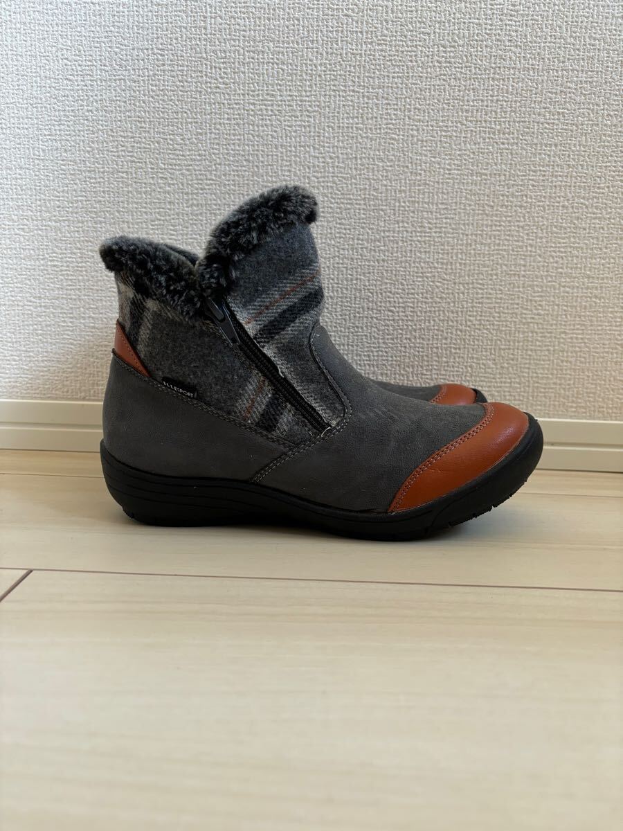 ◎（448）ELLESPORT グレー×チェック　ショートブーツ（23.0cm）_画像5
