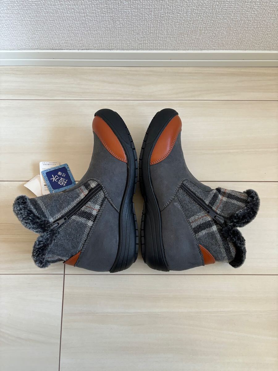 ◎（448）ELLESPORT グレー×チェック　ショートブーツ（23.0cm）_画像6
