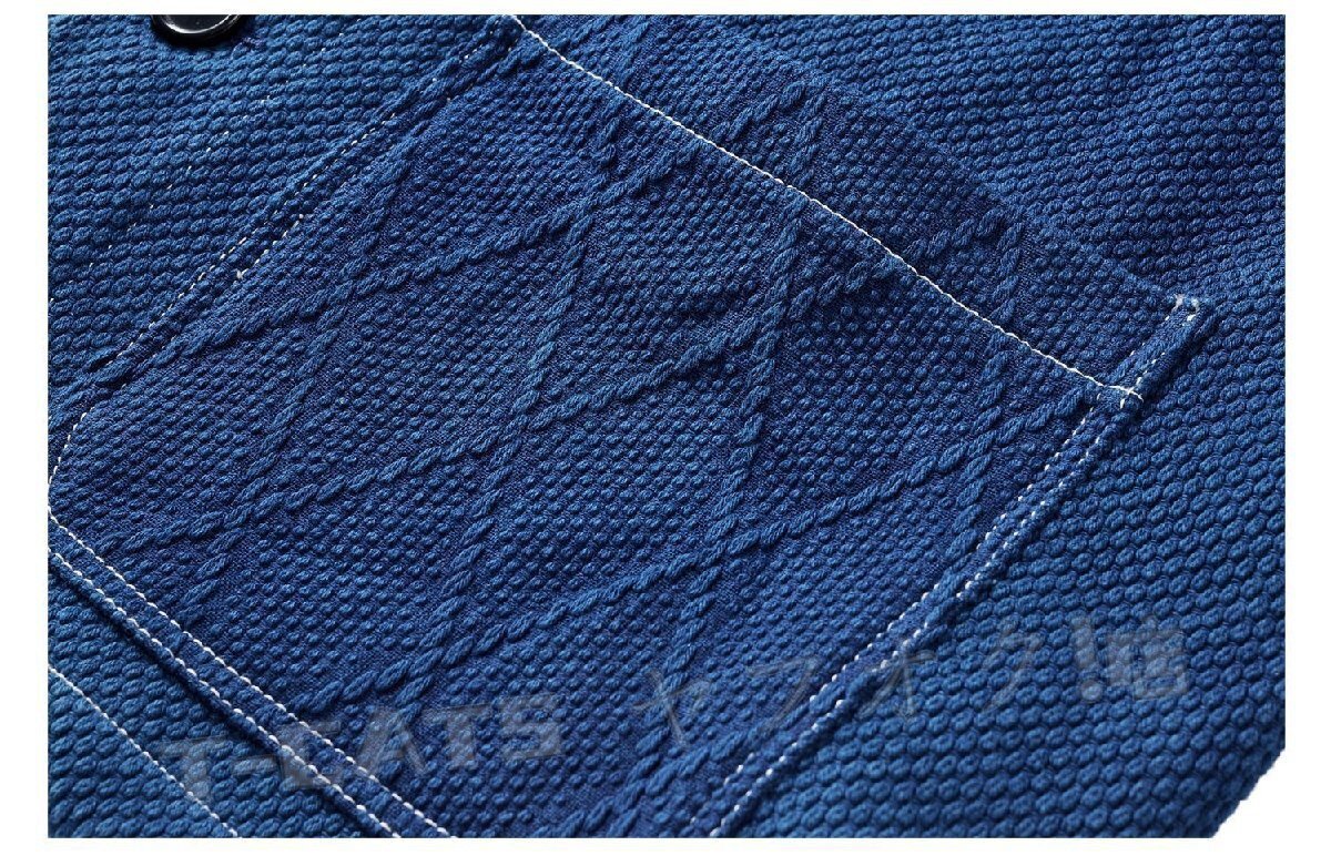 新品職人手作り 藍(lán)染め 刺し子 カバーオール 剣道著 19OZ 綿100% ワークジャケット sashiko indigo 上品 インディゴ ワークウェア XL