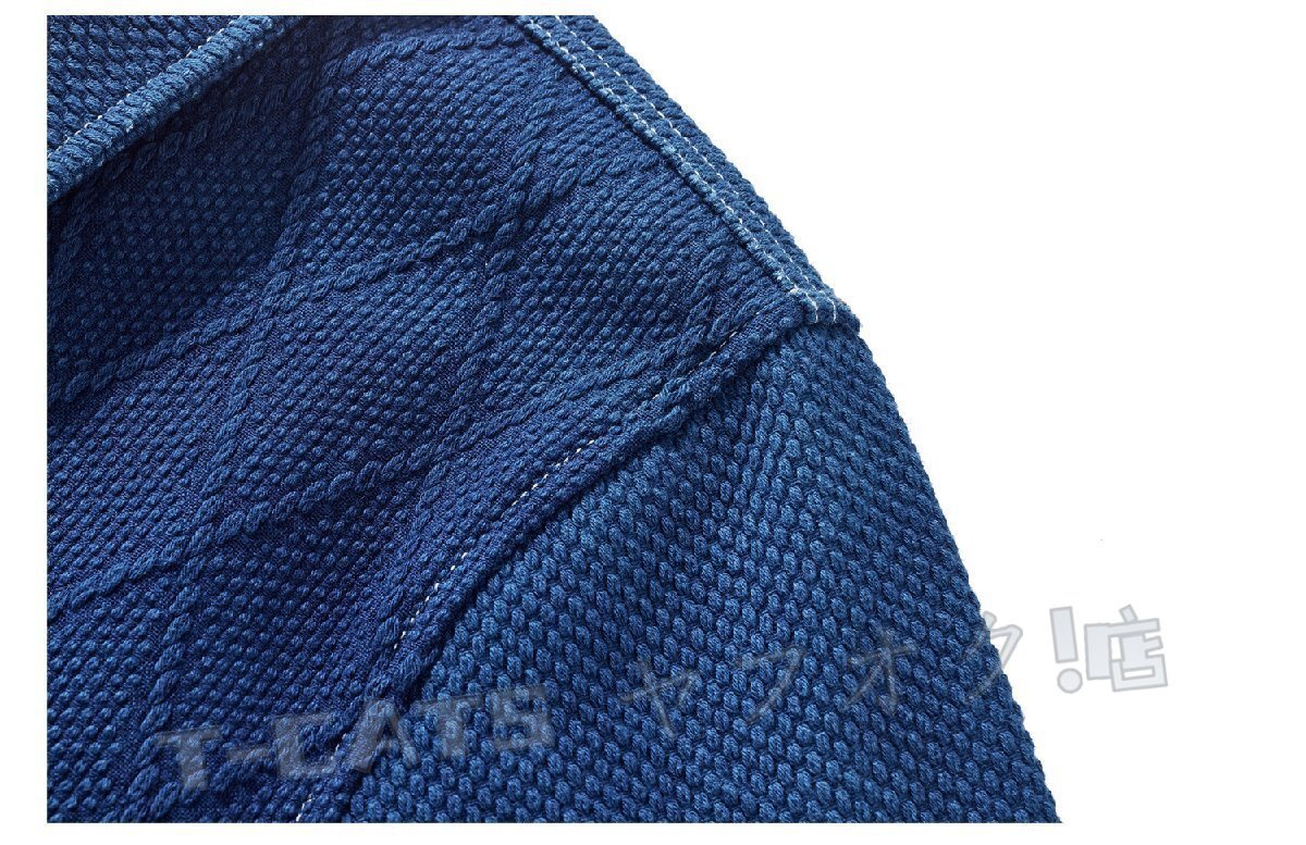 新品職人手作り 藍(lán)染め 刺し子 カバーオール 剣道著 19OZ 綿100% ワークジャケット sashiko indigo 上品 インディゴ ワークウェア XL